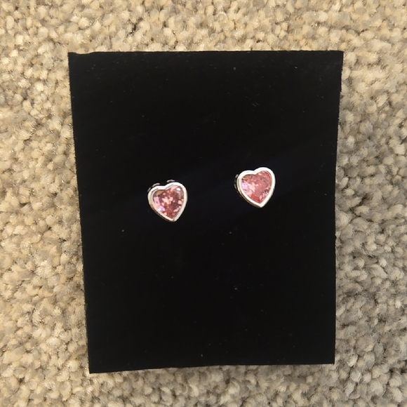 Pink Heart Stud Earrings .925 Silver - Picture 1 of 3